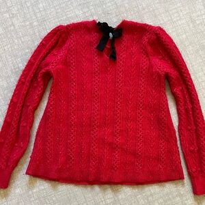 LOFT Cable Knit Pom Pom Tie Neck Sweater